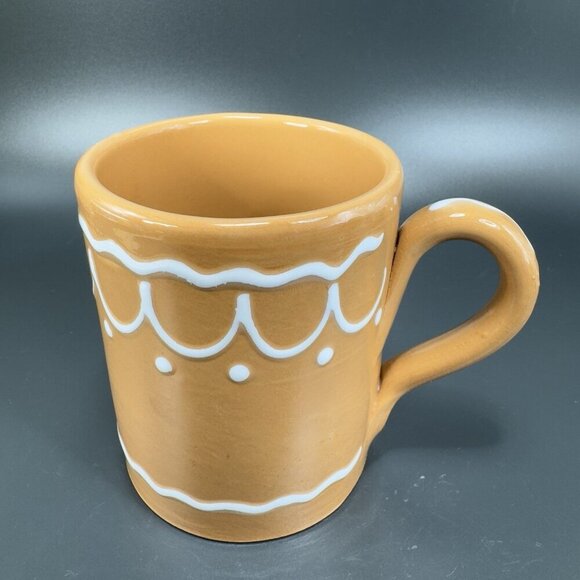 Pier 1 Coffee Mug Cup Brown Gingerbread White Swirl Mug Hand Painted Italy - Picture 11 of 11